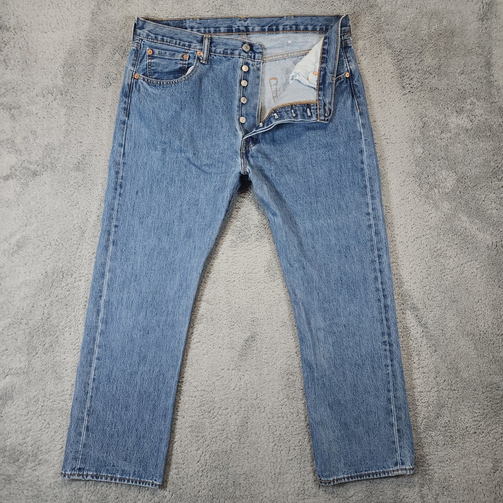 Levis 501 Button Fly Jeans Mens 38x30 Fits 36x28 Blue Medium Wash Casual Denim